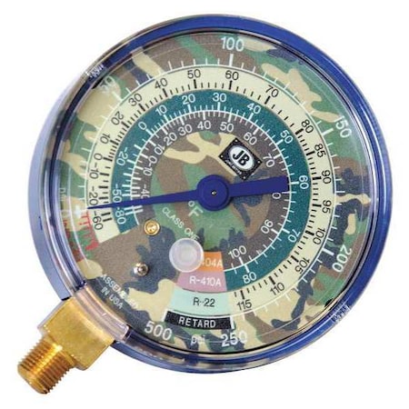 Jb Industries Gauge, 3-1/8 In Dia, Low Side, Camo, 500 psi M2-924CM