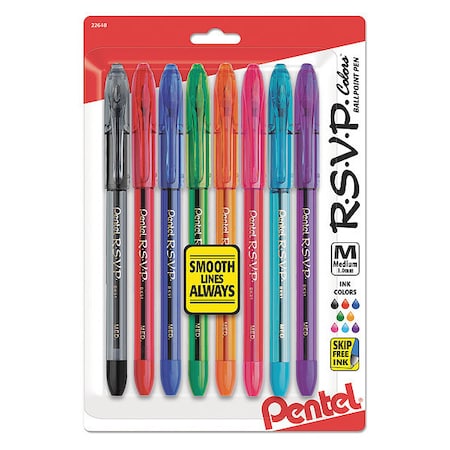 Pentel Stick Pen, Medium 1.0 mm, Assorted PK8 PENBK91CRBP8M