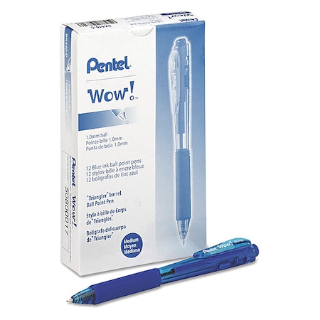 Pentel WOW! Ballpoint Pen, Retractable, Medium 1 mm, Blue Ink, Translucent Blue/Blue Barrel, PK12 PENBK440C