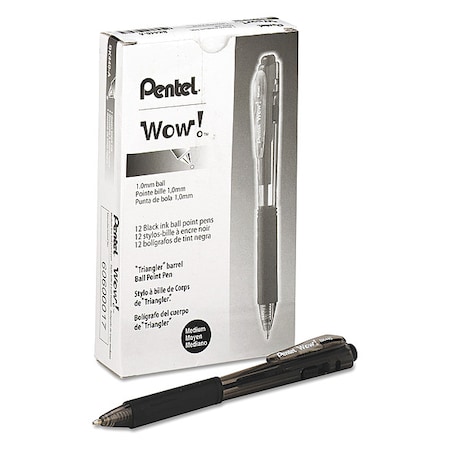 Pentel WOW! Ballpoint Pen, Retractable, Medium 1 mm, Black Ink, Smoke/Black Barrel, PK12 PENBK440A