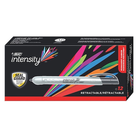 Bic Permanent Marker, Black, Bullet Tip, Retractable, 12 PK BICPMR11BK