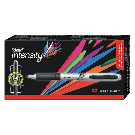 Bic Permanent Marker, Tuxedo Black, Ultra Fine Tip, Capped, 12 PK BICGPMU11BK