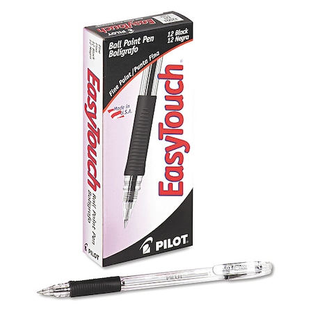 Pilot EasyTouch Ballpoint Pen, Stick, Fine 0.7 mm, Black Ink, Clear/Black Barrel, PK12 PIL32001