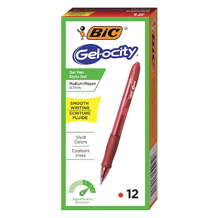 Bic Gel Roller Ball Pen, Medium 0.7 mm, Red PK12 BICRLC11RD