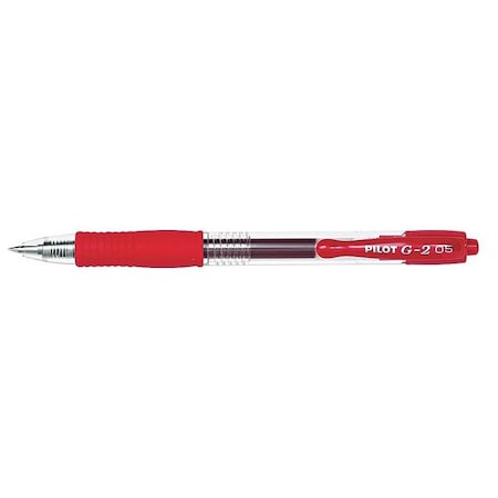 Pilot G2 Premium Gel Pen, Retractable, Extra-Fine 0.5 mm, Red Ink, Smoke/Red Barrel, PK12 PIL31004