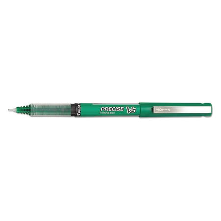 Pilot Precise V5 Rollerball Pen, Stick, Extra-Fine 0.5 mm, Green Ink, Green/Clear Barrel, PK12 PIL25104