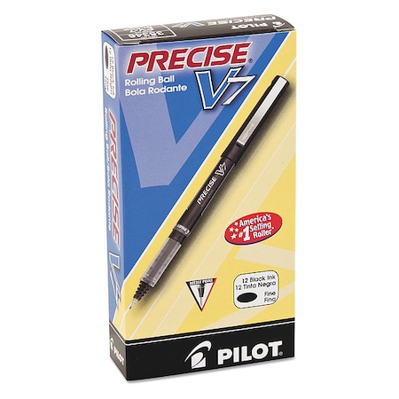 Pilot Precise V7 Rollerball Pen, Stick, Fine 0.7 mm, Black Ink, Black/Clear Barrel, PK12 PIL35346