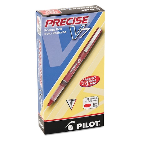 Pilot Precise V7 Rollerball Pen, Stick, Fine 0.7 mm, Red Ink, Red/Clear Barrel, PK12 PIL35352