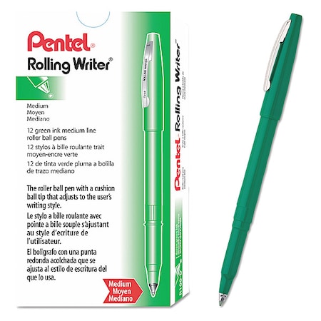 Pentel Roller Ball Roller Ball Pen, Medium 0.8 mm, Green PK12 PENR100D