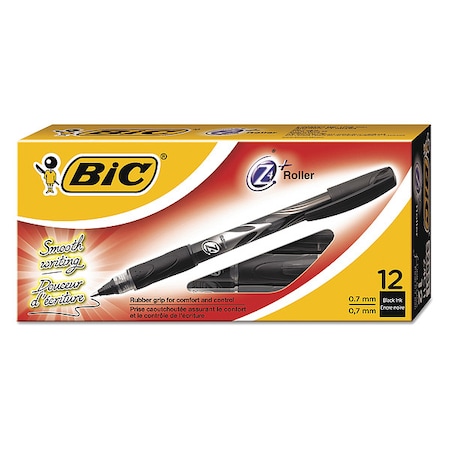 Bic Roller Ball Pen, Medium 0.7 mm, Black PK12 BICZ4C11BK