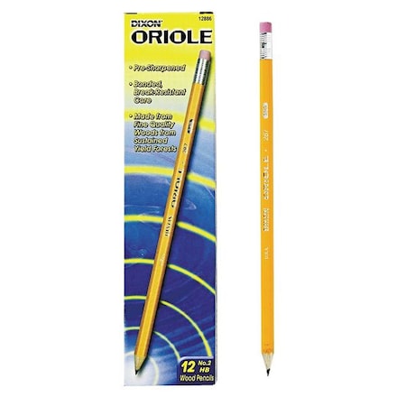 Dixon Ticonderoga Oriole Presharpened Pencils, HB (No 2), Black Lead, Yellow Barrel, PK12 DIX12886