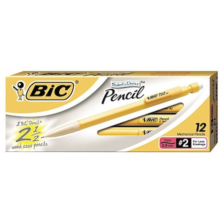 Bic Mechanical Pencil, 0.9mm, Yellow, PK12 BICMPLWS11BLK