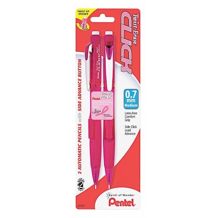 Pentel Twist-Erase CLICK Mechanical Pencil, Breast Cancer Awareness, 0.7 mm, HB (No 2), Black Lead, PK2 PENPD277TBP2PBC