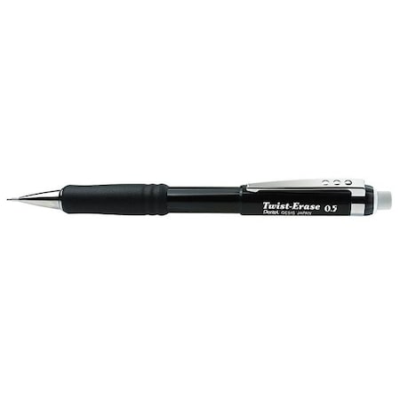 Pentel Twist-Erase III Mechanical Pencil, 0.5 mm, HB (No 2), Black Lead, Black Barrel PENQE515A