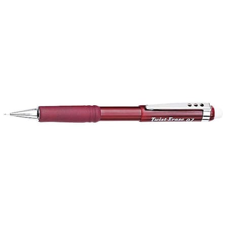 Pentel Twist-Erase III Mechanical Pencil, 0.7 mm, HB (No 2), Black Lead, Red Barrel PENQE517B