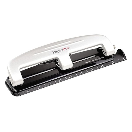 Paperpro Three-Hole Paper Punch, 12 Sheet, Blk/Gray ACI2101