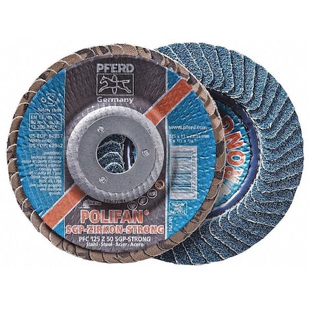 Pferd 4-1/2" x 7/8" A.H. POLIFAN Flap Disc - Z SGP STRONG STEEL, Zirconia, 36 Grit, Conical 62945