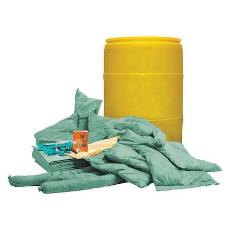 Condor Spill Kit, 32 gal Volume Absorbed per Kit, 55 gal Capacity, Drum, Yellow 35ZR86