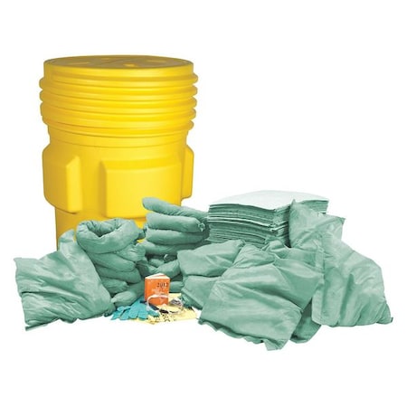 Condor Spill Kit, 67 gal Volume Absorbed per Kit, 95 gal Capacity, Drum, Yellow 35ZR90