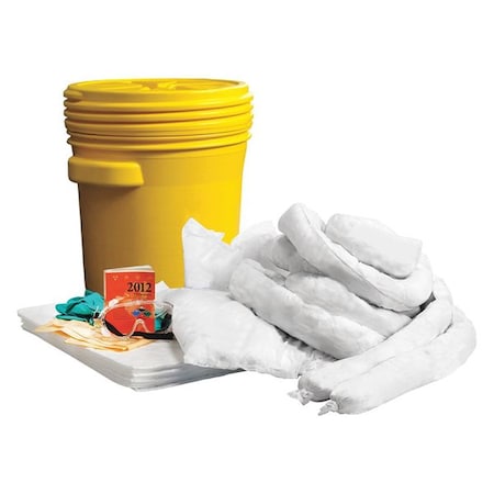 Condor Spill Kit, 14 gal Volume Absorbed per Kit, 20 gal Capacity, Drum, Yellow 35ZR94