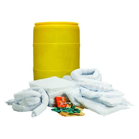 Condor Spill Kit, 32 gal Volume Absorbed per Kit, 55 gal Capacity, Drum, Yellow 35ZR99