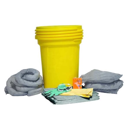 Condor Spill Kit, 29 gal Volume Absorbed per Kit, 30 gal Capacity, Drum, Yellow 35ZR71