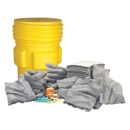 Condor Spill Kit, 67 gal Volume Absorbed per Kit, 95 gal Capacity, Drum, Yellow 35ZR78