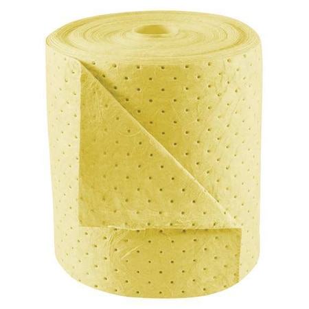 Condor Sorbent Roll, 20 gal, 15 in x 150 ft, Harsh Chemicals, Yellow, Polypropylene 35ZR31