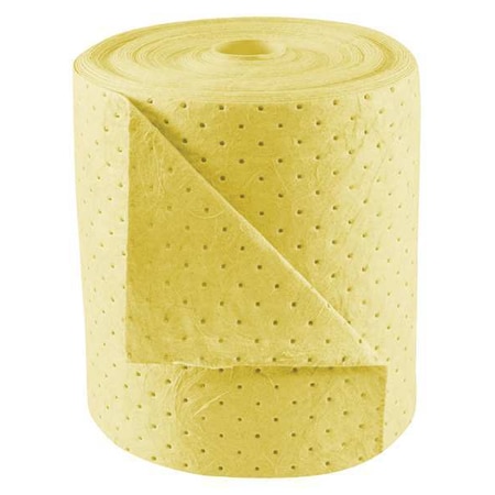 Condor Sorbent Roll, 17 gal, 15 in x 150 ft, Harsh Chemicals, Yellow, Polypropylene 35ZR33