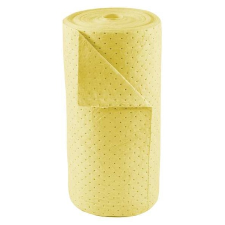 Condor Sorbent Roll, 34 gal, 30 in x 150 ft, Harsh Chemicals, Yellow, Polypropylene 35ZR36