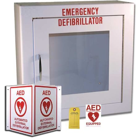 First Voice Non-alarmed Metal AED Labeling/Storage Cabinet, Metal Case AEDMK01