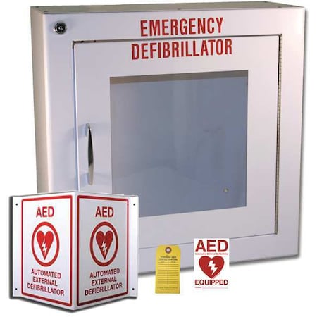 First Voice Alarmed Metal AED Labeling/Storage Cabinet, Metal Case AEDMK02
