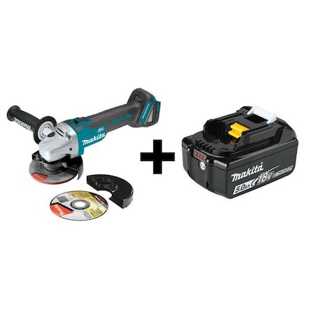 Makita Angle Grinder, Standard Head, Barrel Grip, 18V DC, Includes Battery (5.0 Ah) XAG04Z/BL1850B