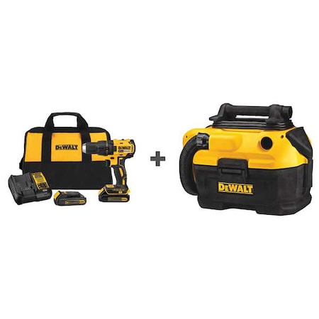 Dewalt 20V MAX Drill Kit, 1/2 in, 20 V DC DCD777C2/DCV581H