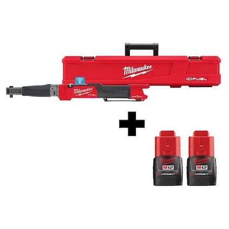 Milwaukee Tool M12 FUEL 3/8" Digital Torque Wrench w/ ONE-KEY + M12 Compact Battery 2-Pack 2465-20, 48-11-2411