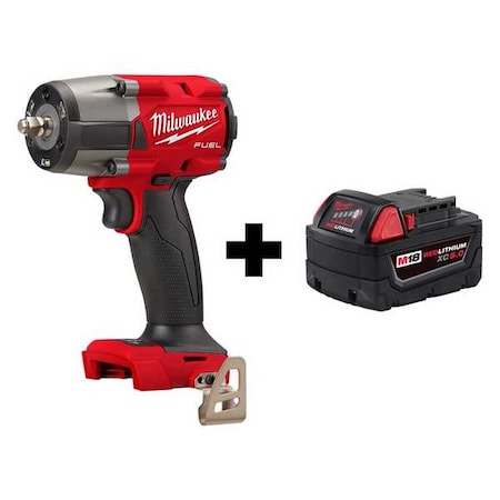 Milwaukee Tool M18 FUEL 3/8" Mid-Torque Impact Wrench w/ Friction Ring + M18 XC5.0 Battery 2960-20, 48-11-1850