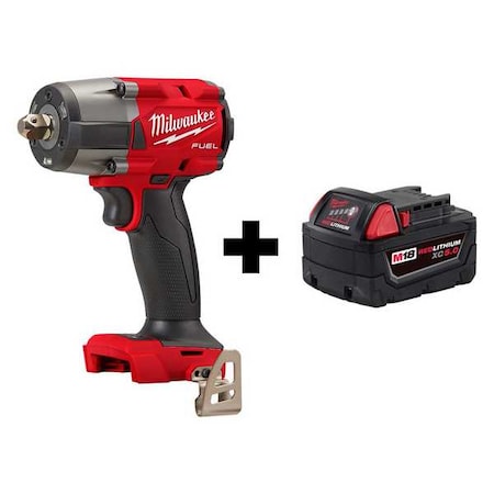Milwaukee Tool M18 FUEL 1/2 " Mid-Torque Impact Wrench w/ Pin Detent + M18 XC5.0 Battery 2962P-20, 48-11-1850