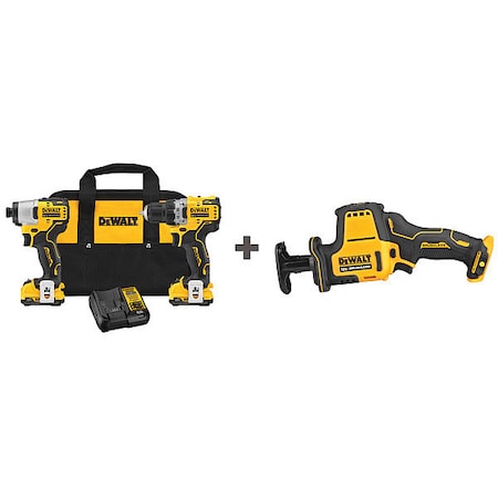 Dewalt Cordless Drill, Impact Driver & Reciprocating Saw, 12 V, Includes Battery (2 Ah) DCK221F2 / DCS312B