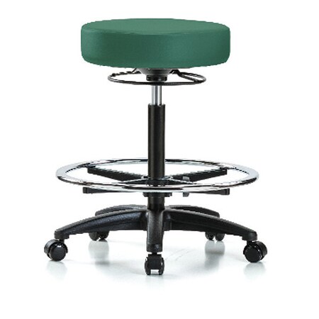 Blue Ridge Ergonomics Bench Stool, Hi, Vinyl, CF, Casters, Grotto BR-VHBSO-RG-CF-RC-8564