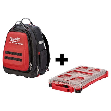 Milwaukee Tool PACKOUT Backpack + PACKOUT Low-Profile Compact Organizer 48-22-8301, 48-22-8436
