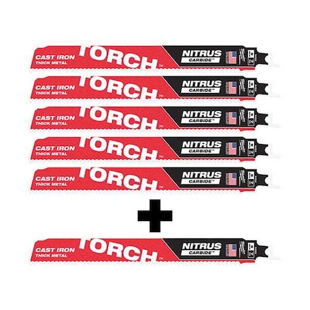 Milwaukee Tool 9" 8TPI TORCH w/ NITRUS Carbide for Cast Iron SAWZALL Blade, Combo 6-Pack 48-00-5562, 48-00-5262