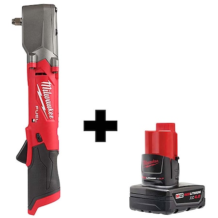 Milwaukee Tool M12 FUEL 3/8" Right Angle Impact Wrench w/ Friction Ring + M12 XC 4.0 Battery Pack 2564-20, 48-11-2440