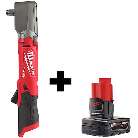 Milwaukee Tool M12 FUEL 1/2" Right Angle Impact Wrench w/ Friction Ring + M12 XC 4.0 Battery Pack 2565-20, 48-11-2440