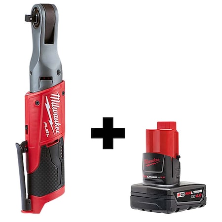 Milwaukee Tool M12 FUEL 3/8" Ratchet + M12 XC 4.0 Battery Pack 2557-20, 48-11-2440