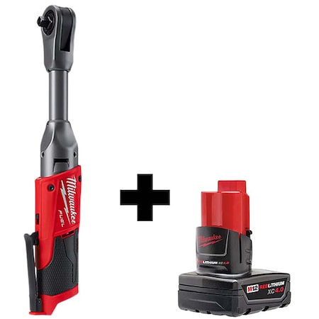 Milwaukee Tool M12 FUEL 3/8" Extended Reach Ratchet + M12 XC 4.0 Battery Pack 2560-20, 48-11-2440