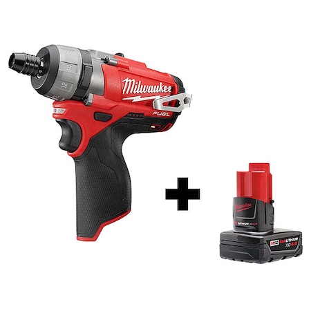 Milwaukee Tool M12 FUEL 1/4" Hex 2-Speed Screwdriver + M12 XC 4.0 Battery Pack 2402-20, 48-11-2440