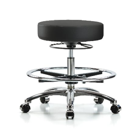 Zoro Select Bench Stool, Med, Vinyl, Chrm, CF, Cstrs, BLK BR-VMBSO-CR-CF-CC-8540