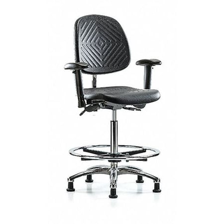 Zoro Select Clean Room Chair Ergonomic Chair, Adjustable Arms, 24-1/2" to 34-3/4" Height, Polyurethane, Black BR-NCR-PHBCH-MB-CR-T0-A1-CF-RG-BLK