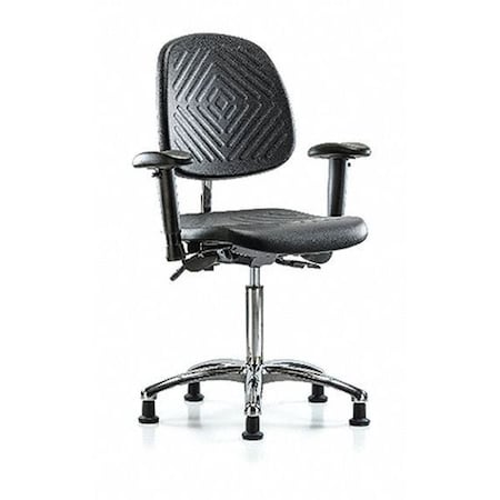 Zoro Select Clean Room Chair Ergonomic Chair, Adjustable Arms, 20-1/4" to 28" Height, Polyurethane, Black BR-NCR-PMBCH-MB-CR-T0-A1-NF-RG-BLK