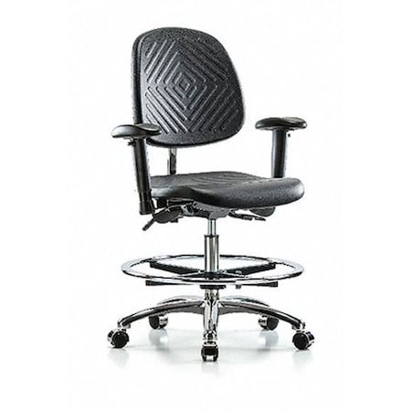 Zoro Select Clean Room Chair Ergonomic Chair, Adjustable Arms, 20-1/4" to 28" Height, Polyurethane, Black BR-NCR-PMBCH-MB-CR-T1-A1-CF-CC-BLK